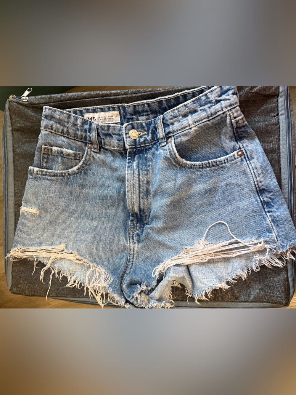 Zara Light Blue Distressed Denim Cutoff Shorts